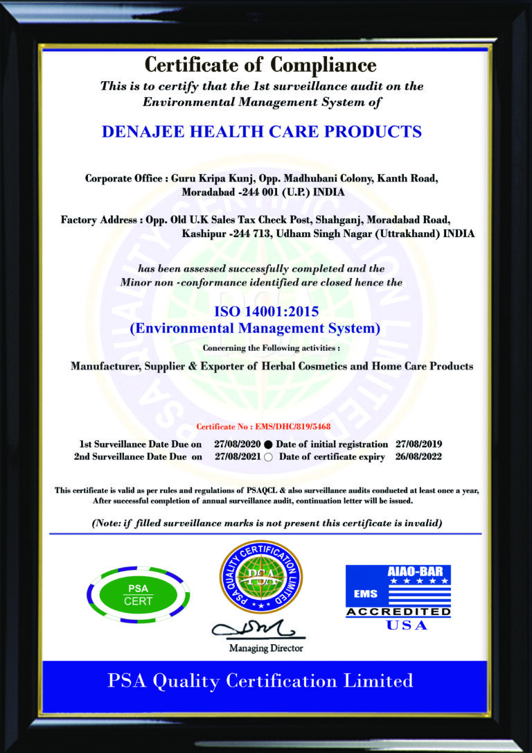 DENAJEE HEALTH CARE PRODUCTS OHSAS 18001 CERT 2020